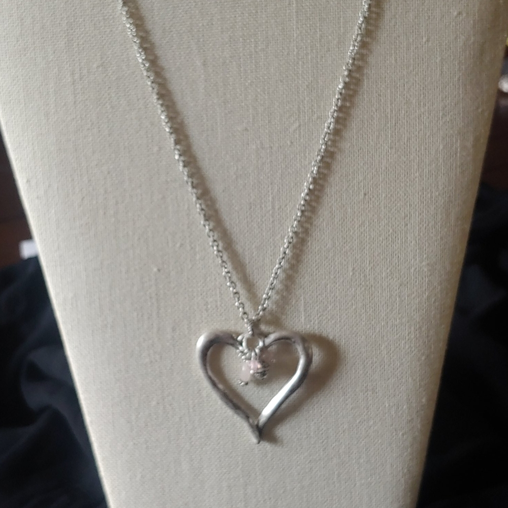 Long Pendant Antiqued Silver Heart Necklace